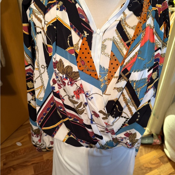 AKIRA Geometric Chain Print Jumpsuit - Black, Blue, Orange - Picture 1 of 9